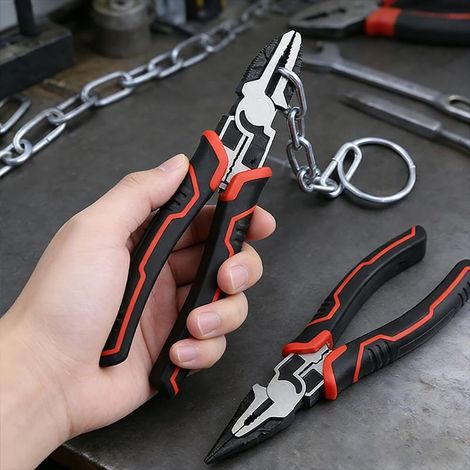 Lot de 2 pinces diagonales multifonctionnelles et pinces à bec aiguille, fonction de coupe latérale de 21 cm, coupe fil avec poignée ergonomique pour électriciens et maisons (1/5)