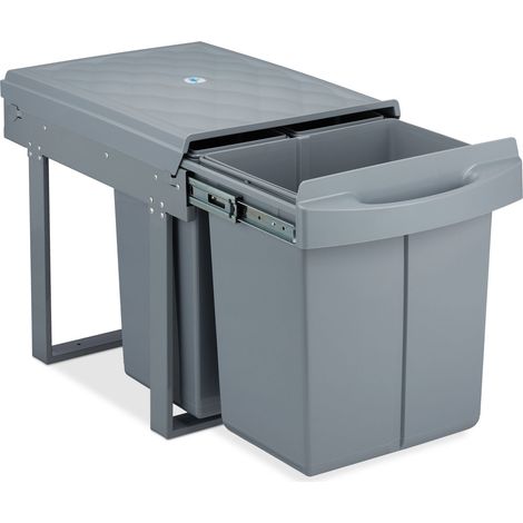 Relaxdays Pattumiera Estraibile, 3 Bidoni Raccolta Differenziata Sottolavello, 20 L, 2x 10 L, 41,3x34x51,8 cm, Grigio (1/5)
