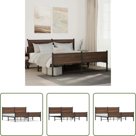 vidaXL Stahlbett -  Metallbett ohne Matratze Braun Eichen-Optik 180x200 cm (1/5)