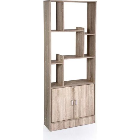 Librería Atena 70x24x170 cm en roble natural, diseño moderno y funcionalidad bioclimática