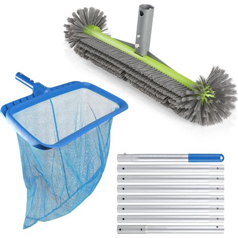 3 Pièces Kit de Nettoyage Piscine, 43cm Brosse Ronde, Epuisette  avec 2,7m Manche Telescopique Aluminium, pour Liner, Spas, Salles de Bain (1/5)