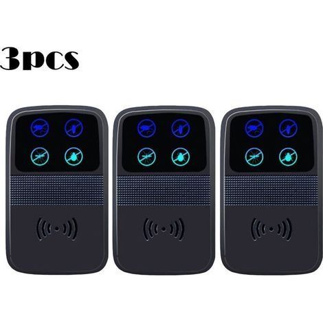 Répulsif à souris à ultrasons, piège à souris électronique intelligent, couverture à 360°, indicateur LED, répulsif à souris multifonction, adapté à la maison/garage/entrepôt, (noir) CREA (1/5)