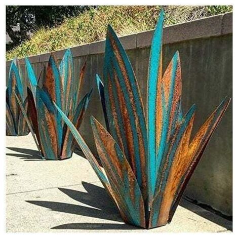 Agave-Metall-Gartenskulptur 55 cm – Antik-Eisen mit Rost-Finish – Dekoration für drinnen und draußen – Bunte Metallpflanze (1/3)