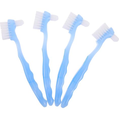Lot de 4 Petites Brosses à Dents pour Prothèses Dentaires Double Face en Plastique et Nylon pour Entretien Oral et Nettoyage des Fausses Dents (1/5)