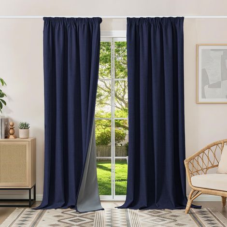 Lot de 2 Rideau, 140x260cm, Occultant Thermique, Lin Opaque, Galon Fronceur, Salon Chambre