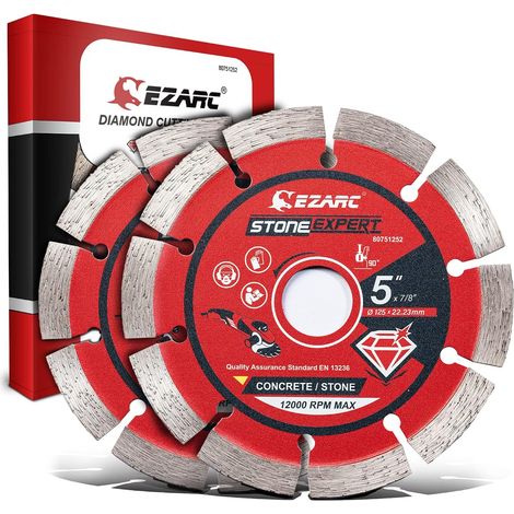 Diamond Disc 125 mm, 2 PC Segmented Diamond Cutting Disc, For Dry and Wet Cutting Concrete Granite, Stone, Brick, Marble, etc. (1/5)
