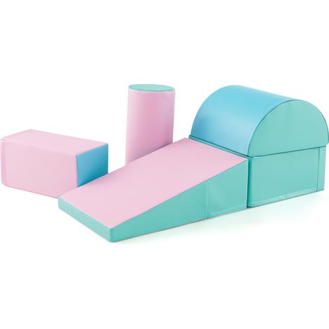 Parcours de motricité enfant vert en mousse EPE 5 pièces avec housse PU lavable et blocs de formes variées pour maison crèche et (1/5)