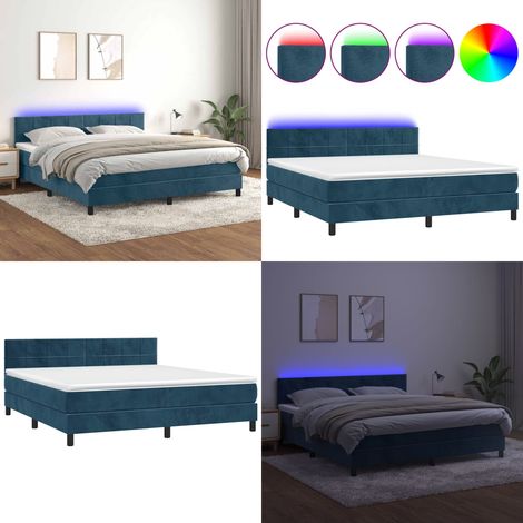 Sommier à lattes de lit avec matelas LED Bleu foncé 180x200 cm - Sommier Tapissier - Lit Avec Led - Lit Design - Lit Velours - Matelas Ensachés - Home & Living (1/5)