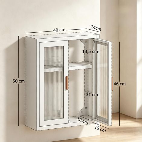 Meuble-lavabo mural haut avec double porte et étagères internes réglables en hauteur. (1/5)