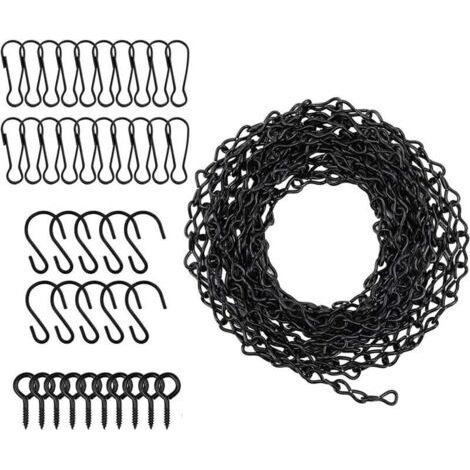 FENOPLASTICAChaîne suspendue réglable 500 cm avec 10 crochets, 20 pinces et 10 œillets, en acier noir (1/4)