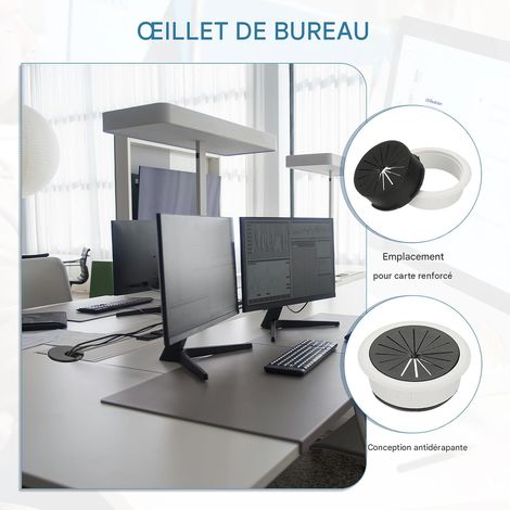 Passe-câble rond en plastique ABS (blanc, 50 mm) – Convient aux meubles, placards, bureaux d'ordinateur et bureaux (1/3)