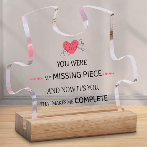 Plaque Acrylique - Forme Puzzle - Cadeau Anniversaire Mariage Saint Valentin - Base Bois - 15,5 x 14 cm - 1 Pièce (1/5)