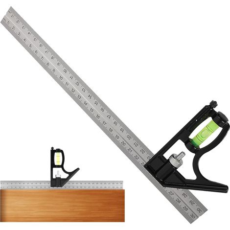 Équerre Combinée Ajustable de 305 mm – Règle Multifonctionnelle en Acier Inoxydable Gravée au Laser avec Niveau à Bulle, Graduations en Laiton et Pied à Coulisse, Outil Précis pour Traçage en Menuise (1/5)
