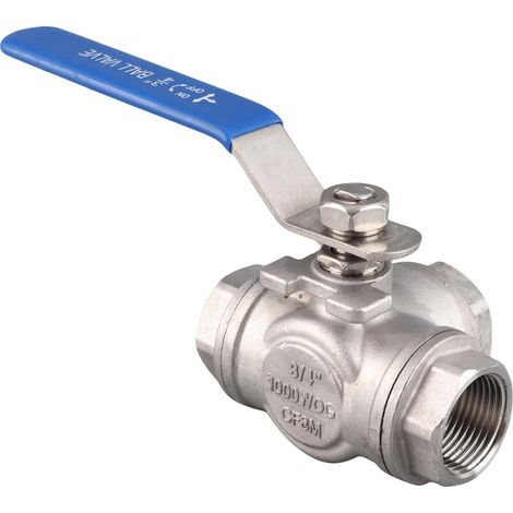 Robinet à boisseau sphérique inox SUS304 3 voies type T femelle 3/4 DN20 raccord fileté 1 pièce (1/5)