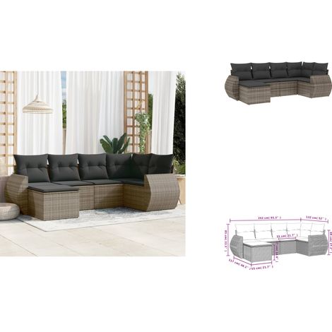 Salon de jardin 6 pcs avec coussins gris résine tressée - Ensemble Salon De Jardin - Mobilier De Jardin - Canapé Extérieur - Fauteuil De Jardin - Table Basse Extérieure (1/3)