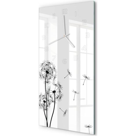 Horloge Murale Rectangulaire Verticale Lecture Facile Verre Moderne Dent de pissenlit 30x60 cm (1/5)