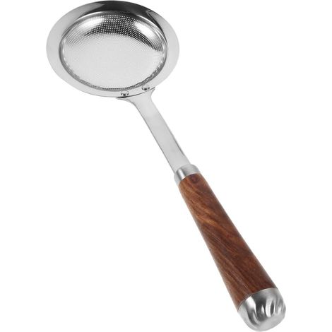 Cuillère Écumoire Acier Inoxydable avec Manche Bois Passoire à Mailles (1/5)