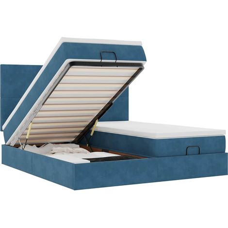 Pouf Letto con Materassi e LED Blu Scuro 200x200cm Velluto vidaXL (1/5)
