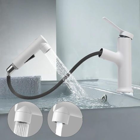 Robinet Salle de Bain avec Douchette Extractible Mitigeur Blanc (1/5)