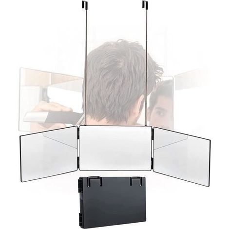Miroir 3 Faces - Verre Trempé et Corps ABS - Crochet Réglable - Pour Maquillage Peignage Coupe - 34 cm (1/3)