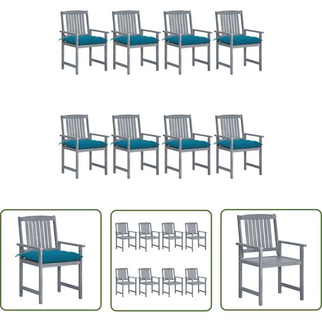 The Living Store Chaises de jardin et coussins lot de 8 Bois acacia solide Gris - Chaise De Jardin - Mobilier De Jardin - Chaise En Bois - Ensemble De Chaises - Terrasse (1/5)