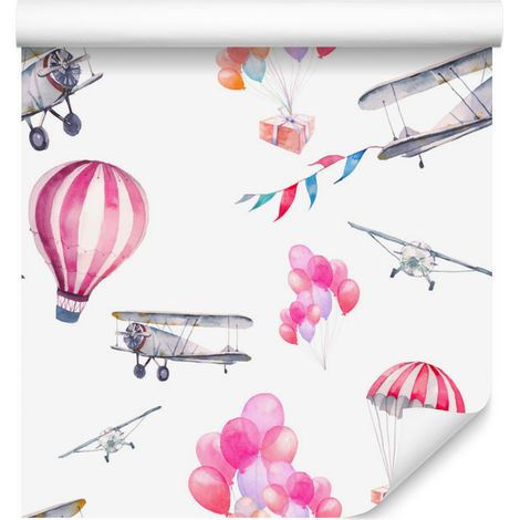 Papier peint Ballons et avions dans le ciel pour salon et chambre 50x1000 cm (1/5)