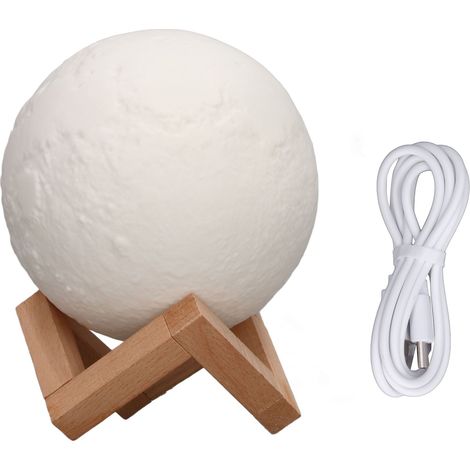 Lampes lune rechargeables USB, lumière tricolore dimmable à l'infini, socle en bois de noyer (1/5)