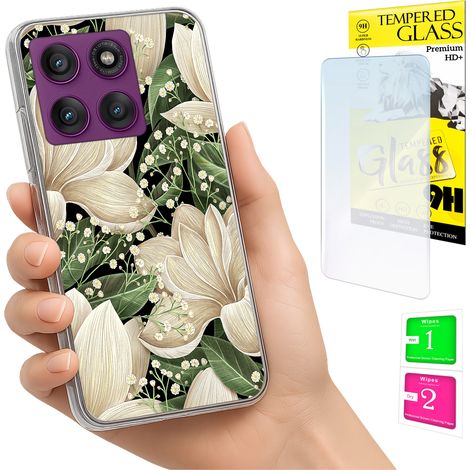 Funda para Motorola Edge 60 Pro con diseño de flores y cristal 9H. (1/5)