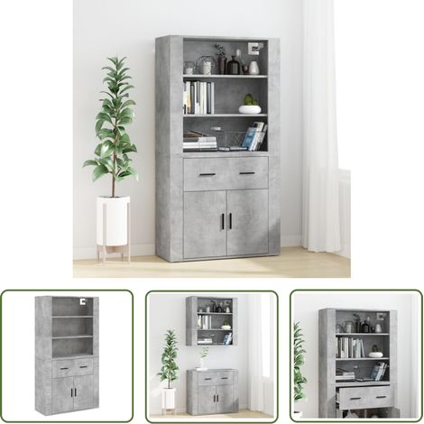 The Living Store Buffet haut Gris béton Bois d'ingénierie - Buffet Design - Buffet Moderne - Buffet Gris - Buffet Rangement - Meuble Tv (1/5)