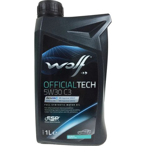 WOLF - Huile moteur OFFICIALTECH 5W30 C3 RN - Bidon de 1 litre - 1043875 - Ce produit de marque WOLF est neuf.