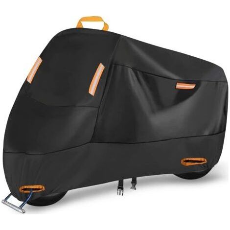 (L: 220 x 95 x 110 cm)Bâche de Protection Moto Imperméable, Oxford Housses de Moto Exterieur Interieur avec 4 Bandes réfléchissantes et 2 Trous de Serrure, Boucles Coupe Vent et 1 poignée (1/5)