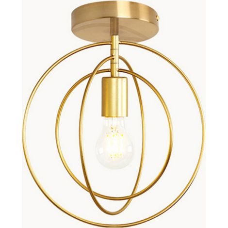 Runder E27-Lampenschirm, Vintage-Industrie-LED-Pendelleuchte aus Eisen und Metall, antiker Stil, für Schlafzimmer, Wohnzimmer, Zuhause, Hotel, Bar, Flur, Küche, goldfarben [Energieeffizienzklasse A+] (1/5)