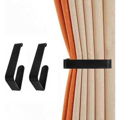 [Accroches de rideaux adhésifs] [Système de fixation innovant] [Cavités de suspension]  
Holdbacks pour rideaux à fixation adhésive facile, noirs acrylique, idéaux pour la maison - 16.5x8cm, 2 pièces (1/5)