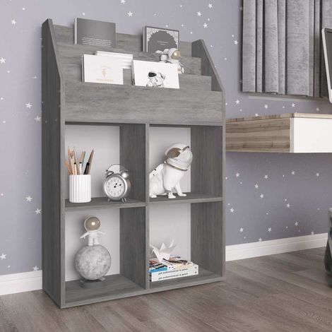 vidaXL Revistero de niños madera de ingeniería hormigón 71x30x114 cm (1/5)