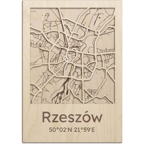 Mapa de calles de Rzeszów Cuadro de pared de madera (1/2)