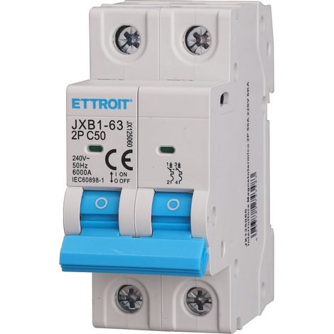 ETTROIT Interruttore Magnetotermico 2P C50 50A 6kA IEC60898-1 JX125060