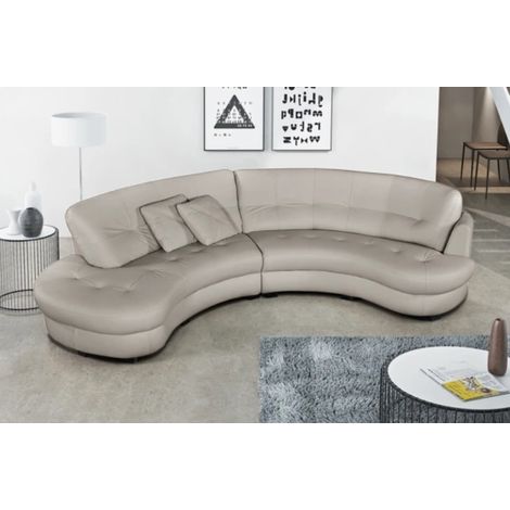 Canapé en cuir italien de luxe 5/6 places BRETINI gris clair, côté accoudoir droit (1/5)