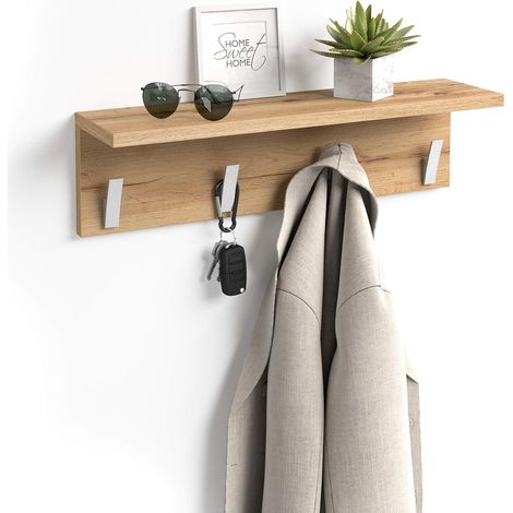 Porte manteau mural, 60 cm, Bois Rustique, Porte-manteau pour Salle de bain, Chambre, Entrée (1/5)