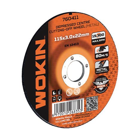 DISCO ABRASIVO TAGLIO FERRO DEPRESSO 760 WOKIN - MM 115X22,2 H.MM 3 760411- 25 pezzi