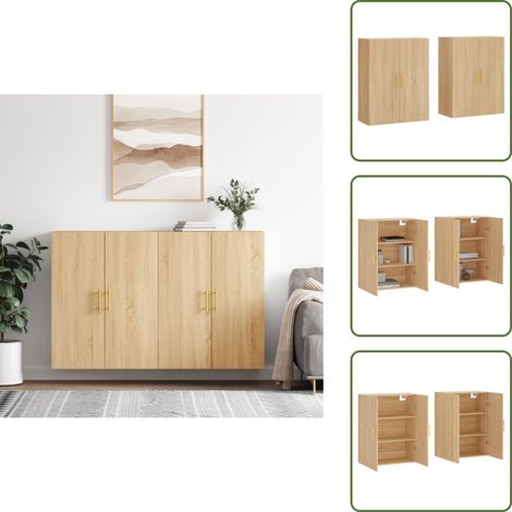 The Living Store Wandschränke 2 Stk. Sonoma-Eiche 69,5x34x90 cm - Holzschrank (1/5)