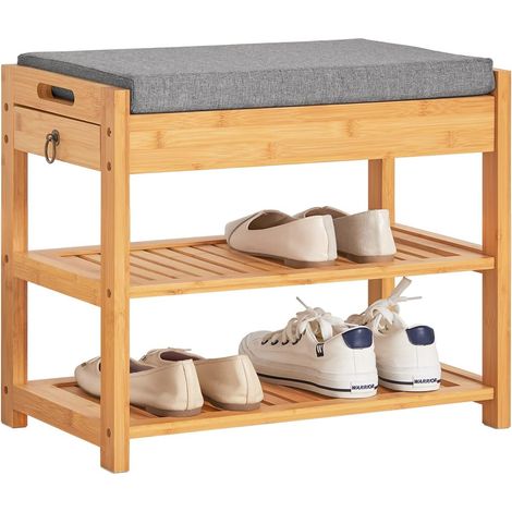 SoBuy Bamboo Padded Hallway Shoe Rack Seat Bench with Storage Drawer,FSR49-N