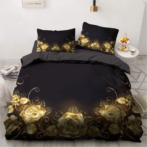 Bettwäsche-Set 155x220cm mit Rosen-Design, 2 Kissenbezüge 80x80cm, Microfaser