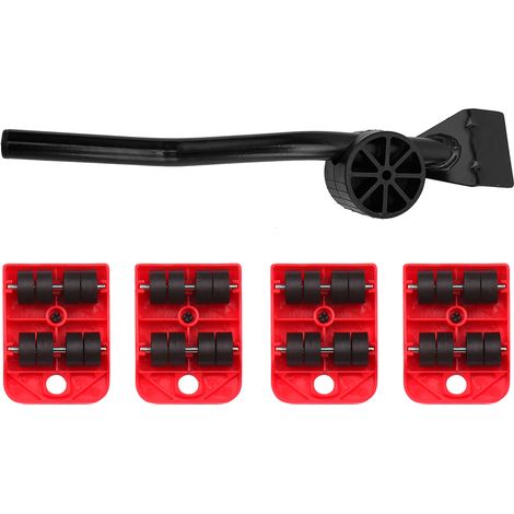 Kit de déménagement pour meubles lourds Easy Mover, système de levage à roulettes avec 4 patins à roulettes, idéal pour déplacer canapés, armoires et tables. Tête de levier orientable à 180°. (1/4)