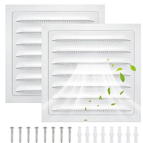 2 Pièces Grille Aération Fenêtre, 15x15 cm, pour Sortie d'air, Blanc Grille de Ventilation Carrée en Aluminium avec Moustiquaire, Grilles d'Aération pour Salle de Bain, Bureau à Domicile Cuisine (1/5)