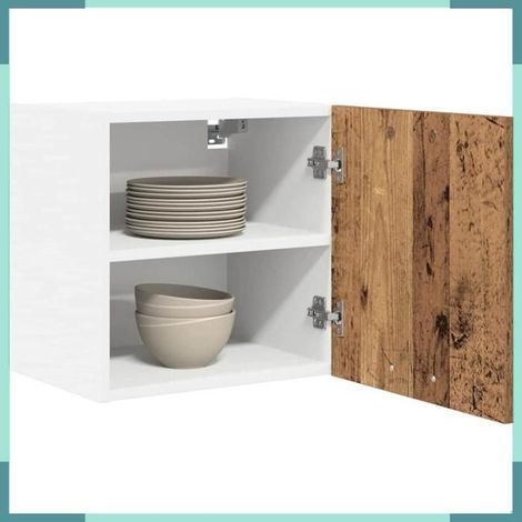 Armoire suspendue - 884142 - Bois ancien et blanc - 40 x 31 x 40 cm - 1 porte, grand rangement (1/5)