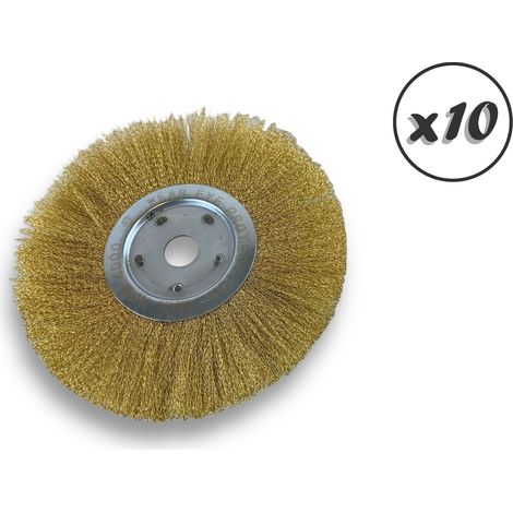 Lot de 10 brosses circulaires LAITON Ø 300 mm Epaisseur 1 rang Fil dur 0.30 mm ondulé Alésage 32 mm + réducteur bague 25/22/20/16/12 mm Touret affûteuse ponceuse Kibros 211301LTx10 (1/5)