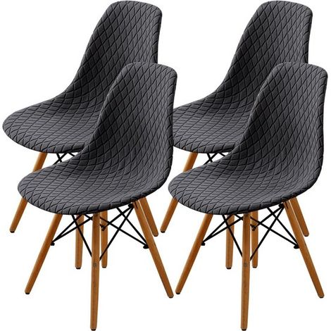 Fundas para sillas de comedor (2/4/6 piezas), Fundas con forma de concha, Fundas de estilo medieval, moderno, Diseño acolchado, 4 piezas, Gris (1/5)