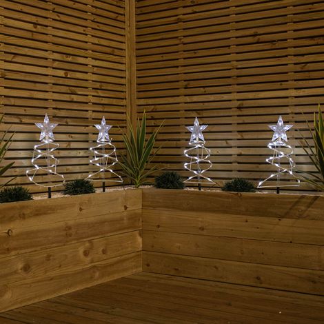 45cm Set of 4 Light up Spiral Christmas Tree Garden Path Lights with 100 White LEDs (1/3)