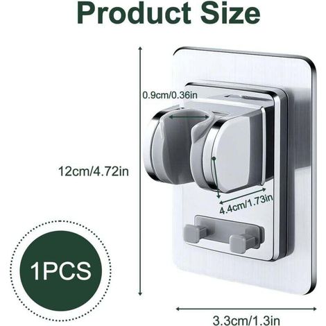 1Pièces Support Pommeau de Douche, Support de Douche, Sans Percage, Support Douchette, Adhésif, Réglable, Imperméable, Pour Salle de Bain et Hôtel, Installation Facile, Chromé, ABS (1/3)