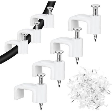 Lot de 100 clips muraux blancs 8 mm avec clous en acier pour câble Ethernet (8 mm) - 8mm (1/5)